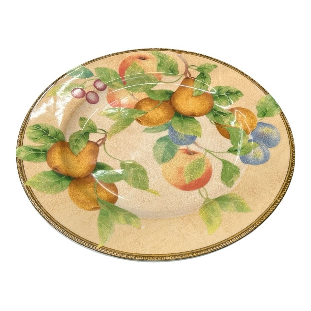 Newbury stoneware chop plate round platter pears plum peaches discontinued 12.5”